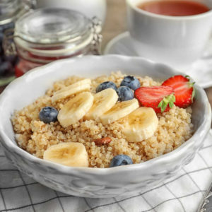 healthy breakfast cereal with banana and blueberry