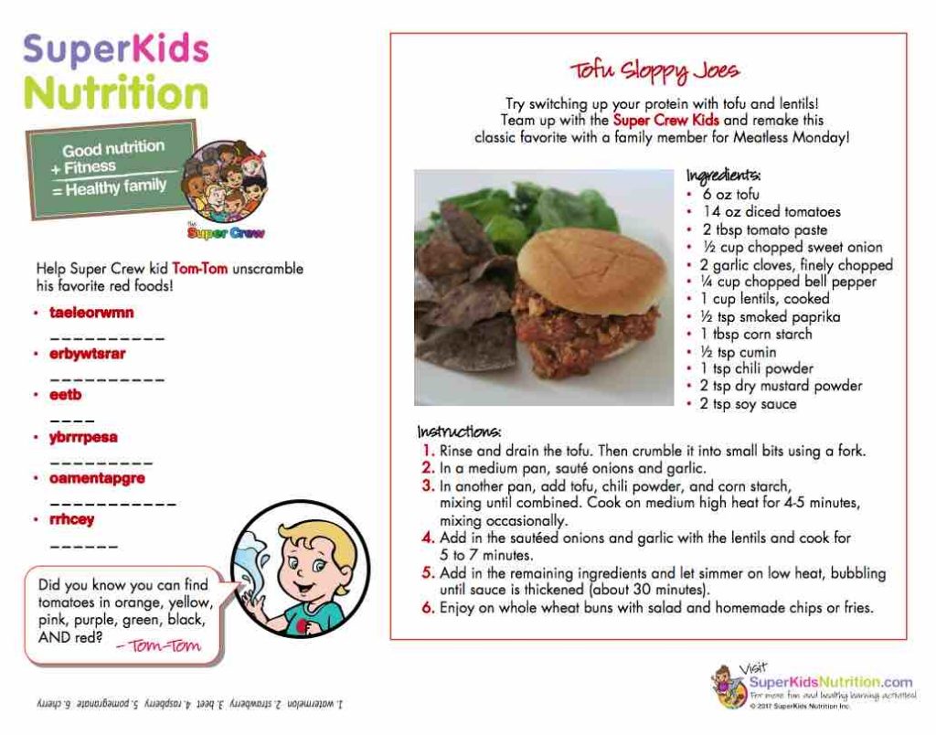 Tasty tofu sloppy joe recipe activity for kids — Health, Kids