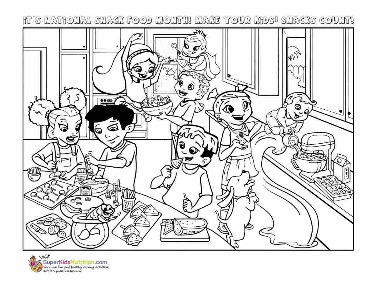 free nutrition coloring pages for kid with healthy snacks