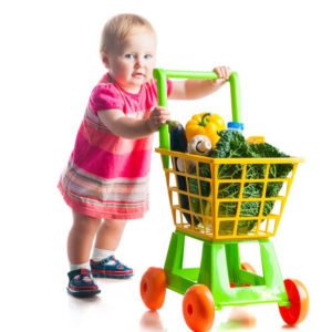 image of 2 year old pushing cart for sample menu for 2 year old - SuperKids Nutrition