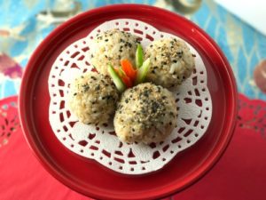 sushi balls with seeds and veggies