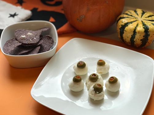 food art eyeballs made of mozzarella and olives