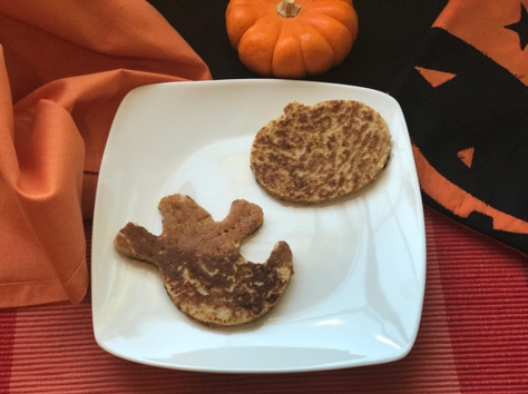 pumpkin pancakes for kids in the shape of a ghost and pumpkin