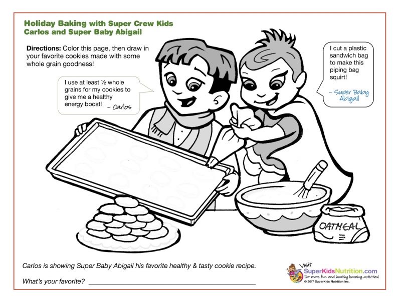 Nutrition activity for kids holiday baking with the Super Crew kids