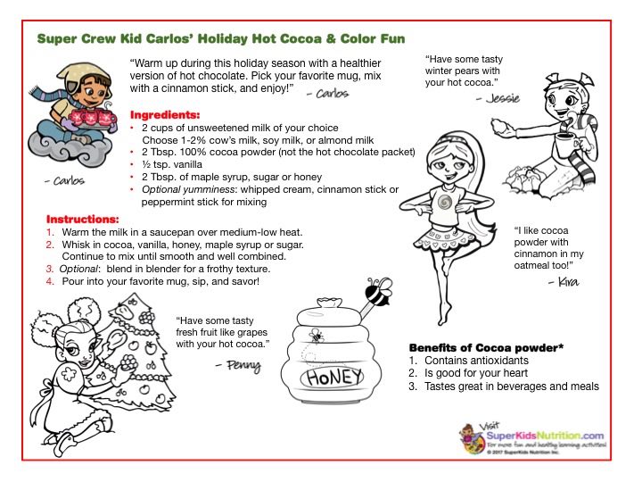 Homemade hot cocoa nutrition activity for kids with the Super Crew