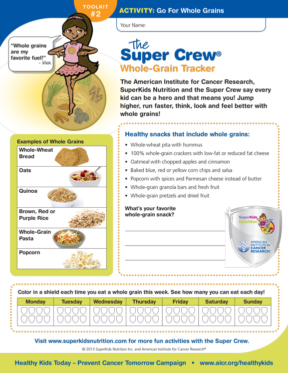 Whole grain tracker for kids activity