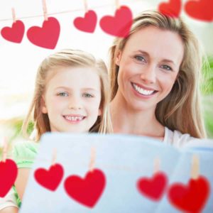 mom and daughter with hearts doing fun valentines day activities