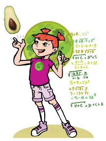 Super Crew character Jessie with math equations and avocado