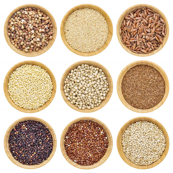 Mix of grains and legumes with buckwheat, beans, and seeds