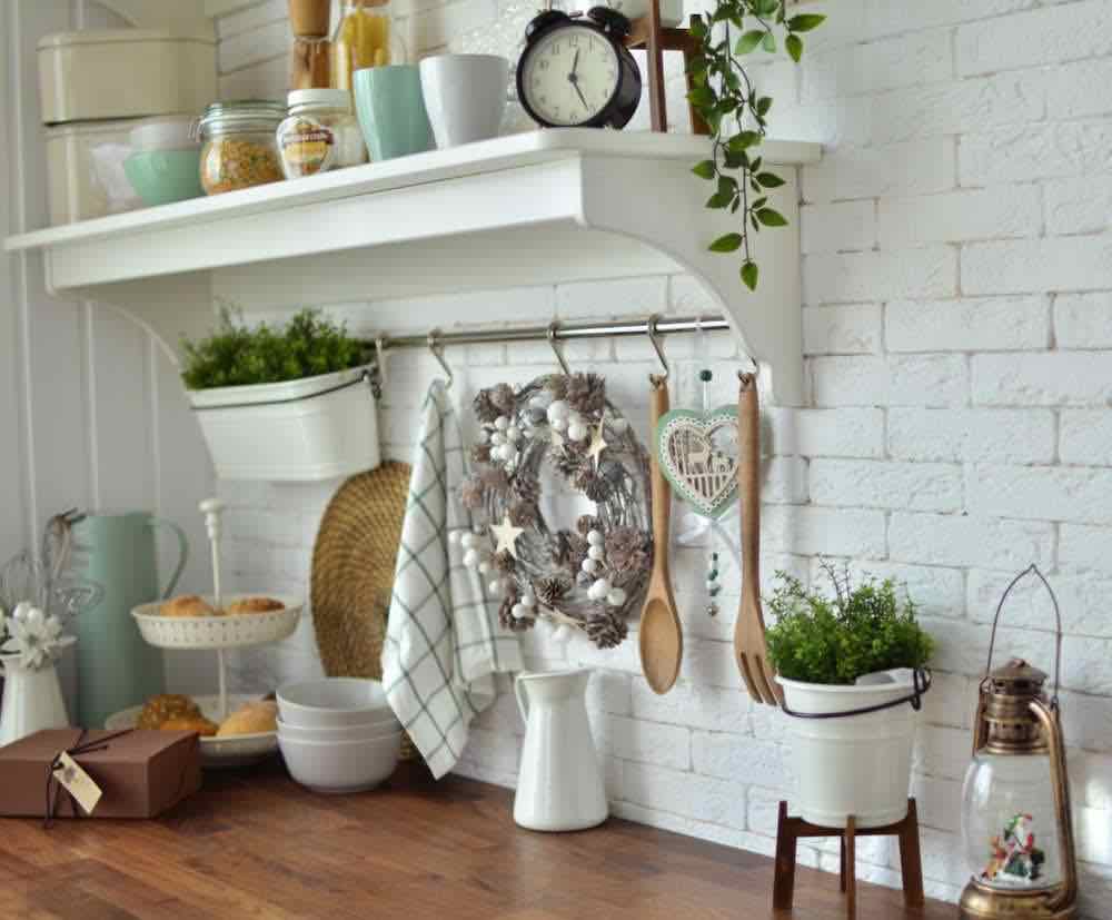 kitchen with Christmas decorations and indoor herb garden