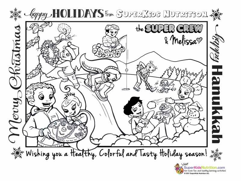 Holiday free coloring page printable for kids with the Super Crew