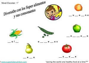 Consonants Super Food Abigail (Spanish) kids activity superkids nutrition