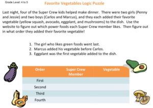 Favorite Vegetables Logic Puzzle kids activity superkids nutrition