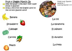 Fruit Veggie Match Up (Spanish) kids activity superkids nutrition