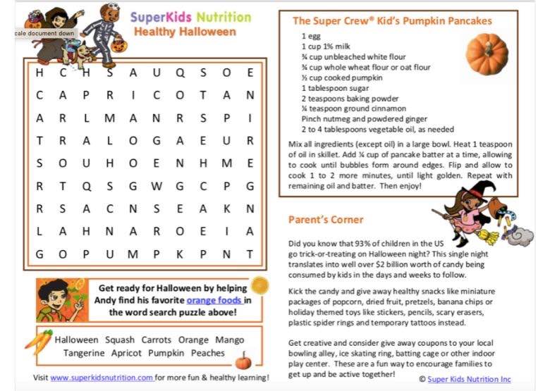 Healthy Halloween with Andy kids activity superkids nutrition