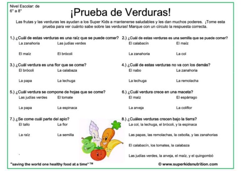 Vegetables Quiz (Spanish) SuperKids Nutrition