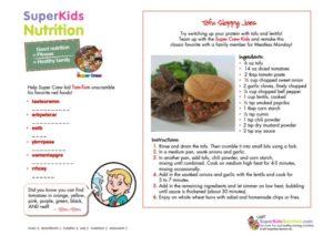 Tom-Tom's Tofu Sloppy Joes kids recipe activity superkids nutrition