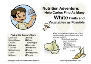 White Fruits and Vegetables kids activity superkids nutrition