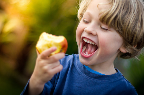 little boy eating an apple