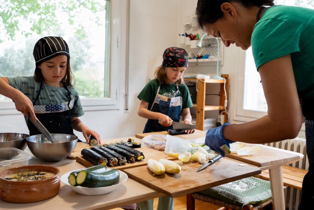 Kids making real food together cooking